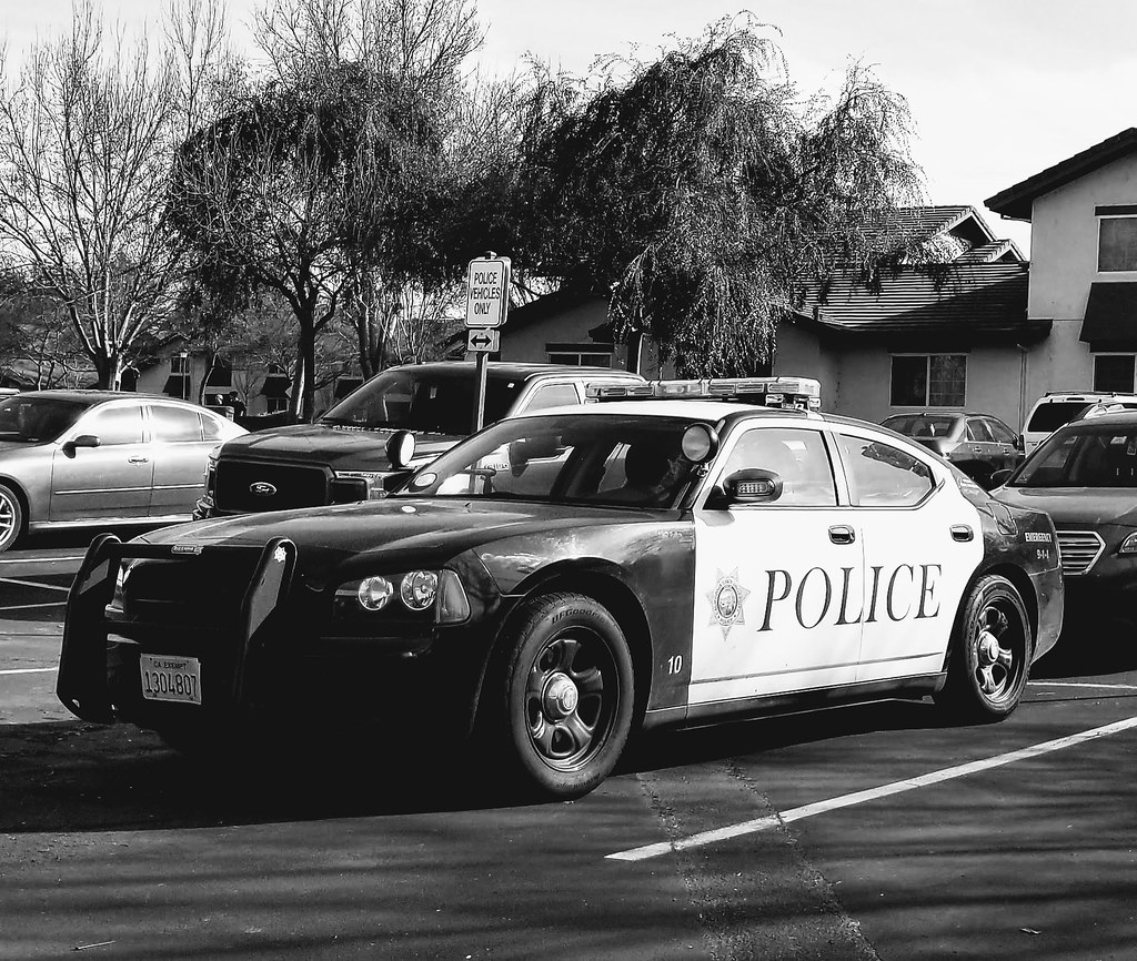 black and white police car